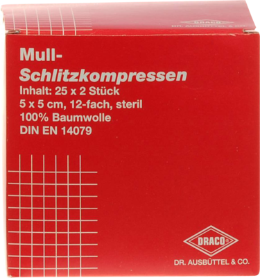 SCHLITZKOMPRESSEN Mull 5x5 cm steril 12fach - 25X2St