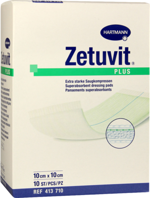 ZETUVIT Plus extrastarke Saugkompr.steril 10x10 cm - 10St