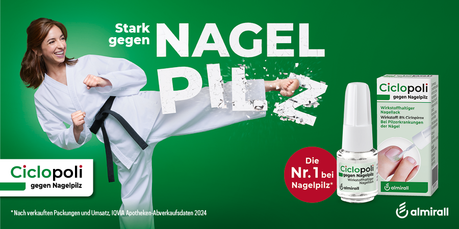 Banner zeigt die Vorteile von Ciclopoli® Nagellack gegen Nagelpilz.