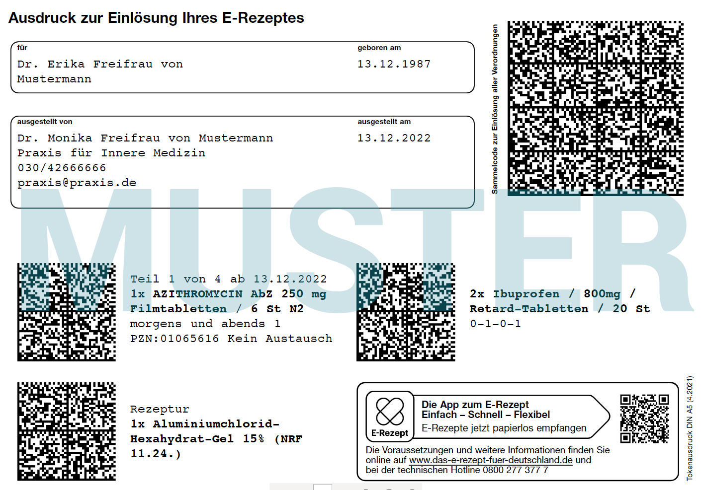 Muster: ausgedrucktes E-Rezept