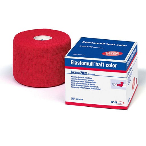 ELASTOMULL haft color 6 cmx20 m Fixierb.rot - 1St - Mullbinden & elastische Binden