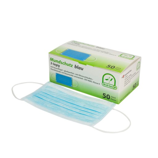 MEDI-INN Mundschutz m.Bändern blau - 50St - Mundschutz