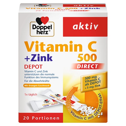 DOPPELHERZ Vitamin C 500+Zink Depot DIRECT Pellets