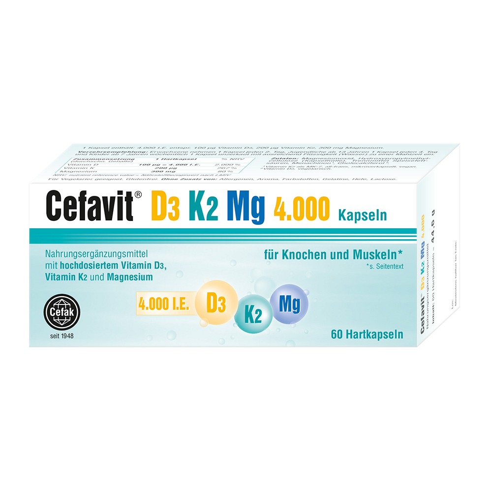 CEFAVIT D3 K2 Mg 4.000 I.E. Hartkapseln - 60St - Vitamin D3 K2