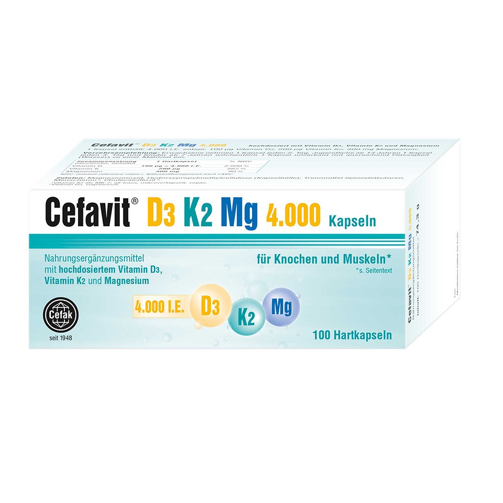 CEFAVIT D3 K2 Mg 4.000 I.E. Hartkapseln - 100St - Vitamin D3 K2