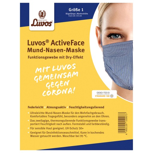 LUVOS ActiveFace Mund-Nase-Maske Gr.1 weiß-bl. - 1St - Mundschutz