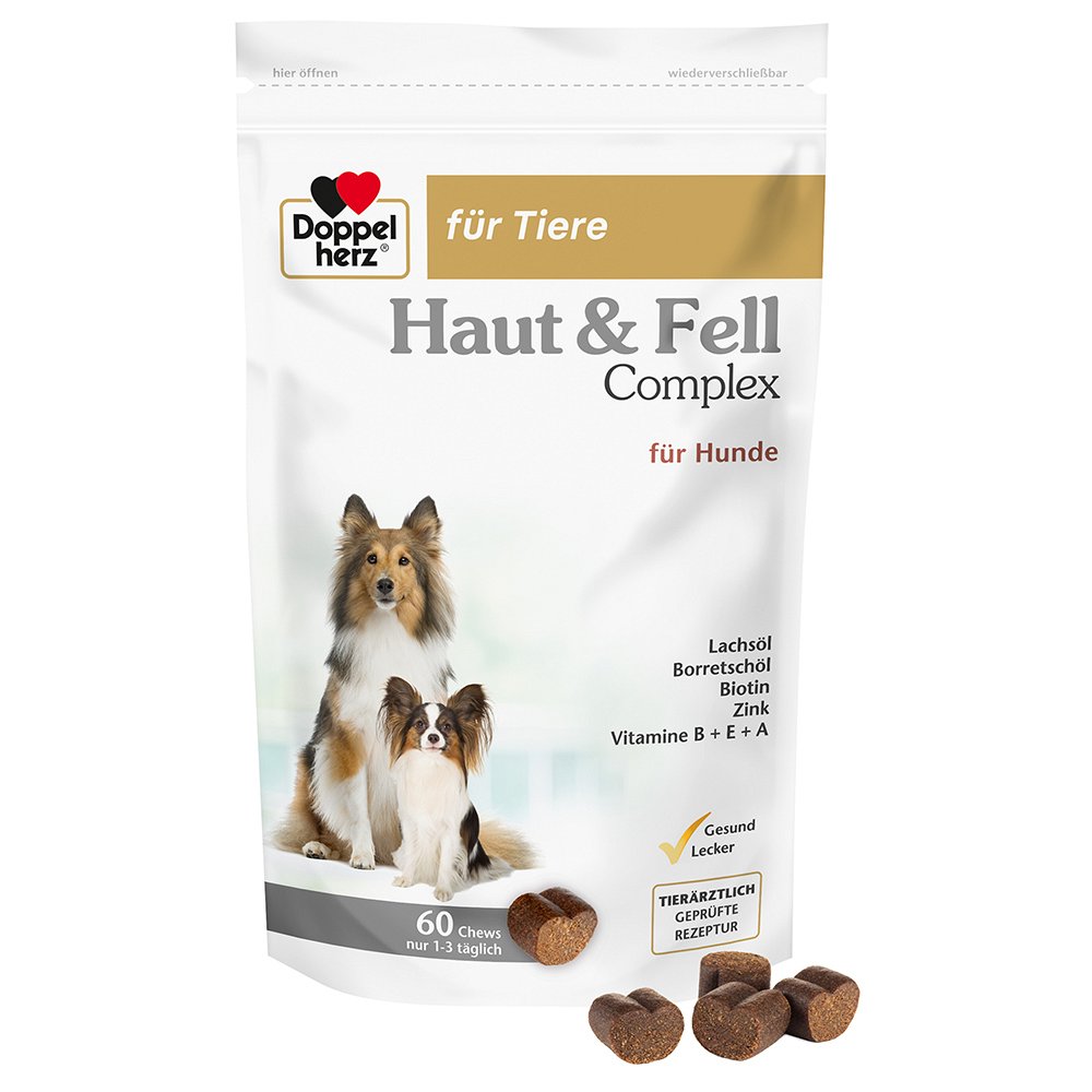 DOPPELHERZ für Tiere Haut&Fell Compl.Chews f.Hunde
