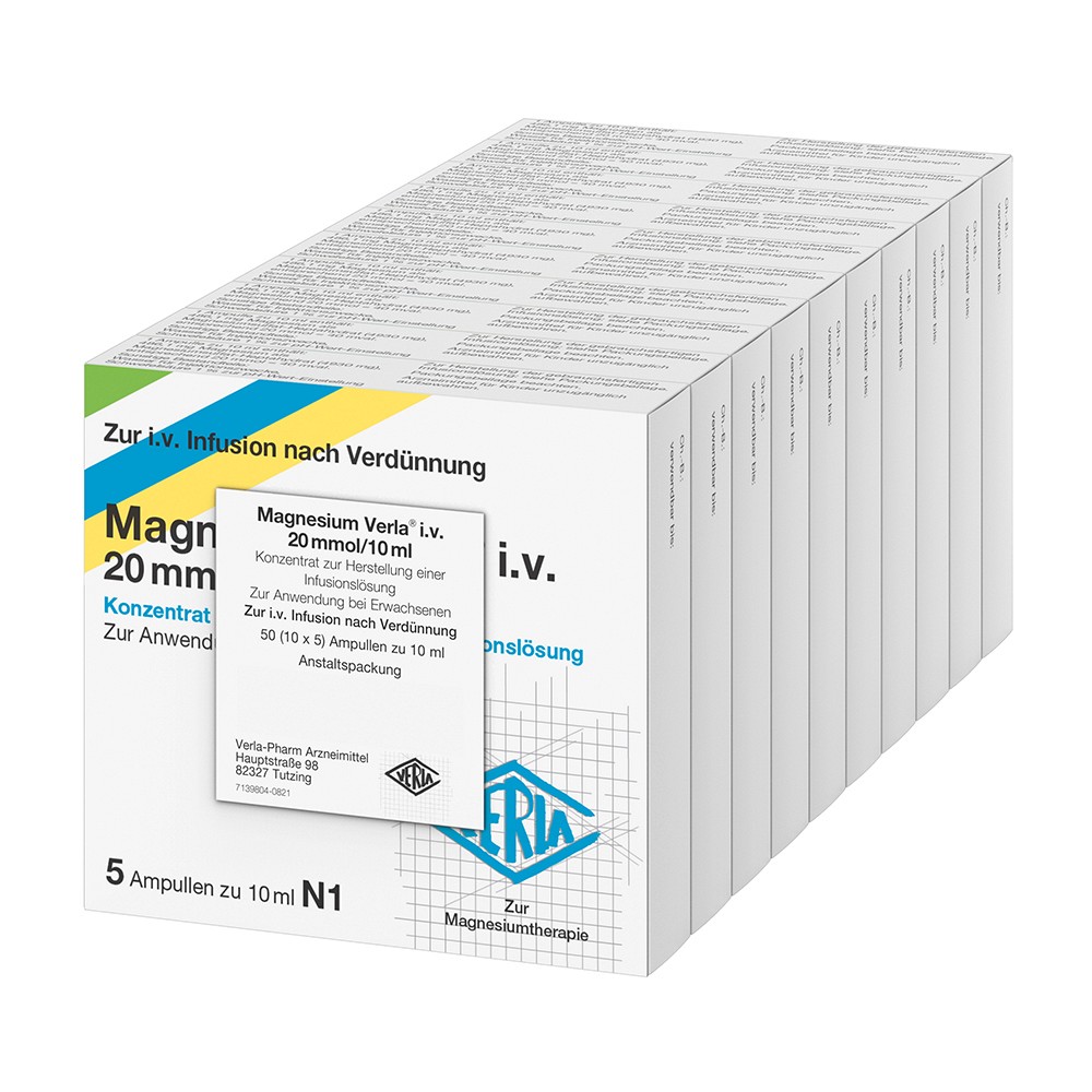 MAGNESIUM VERLA i.v. 20 mmol/10 ml K.z.H.e.Inf.Lsg - 50St