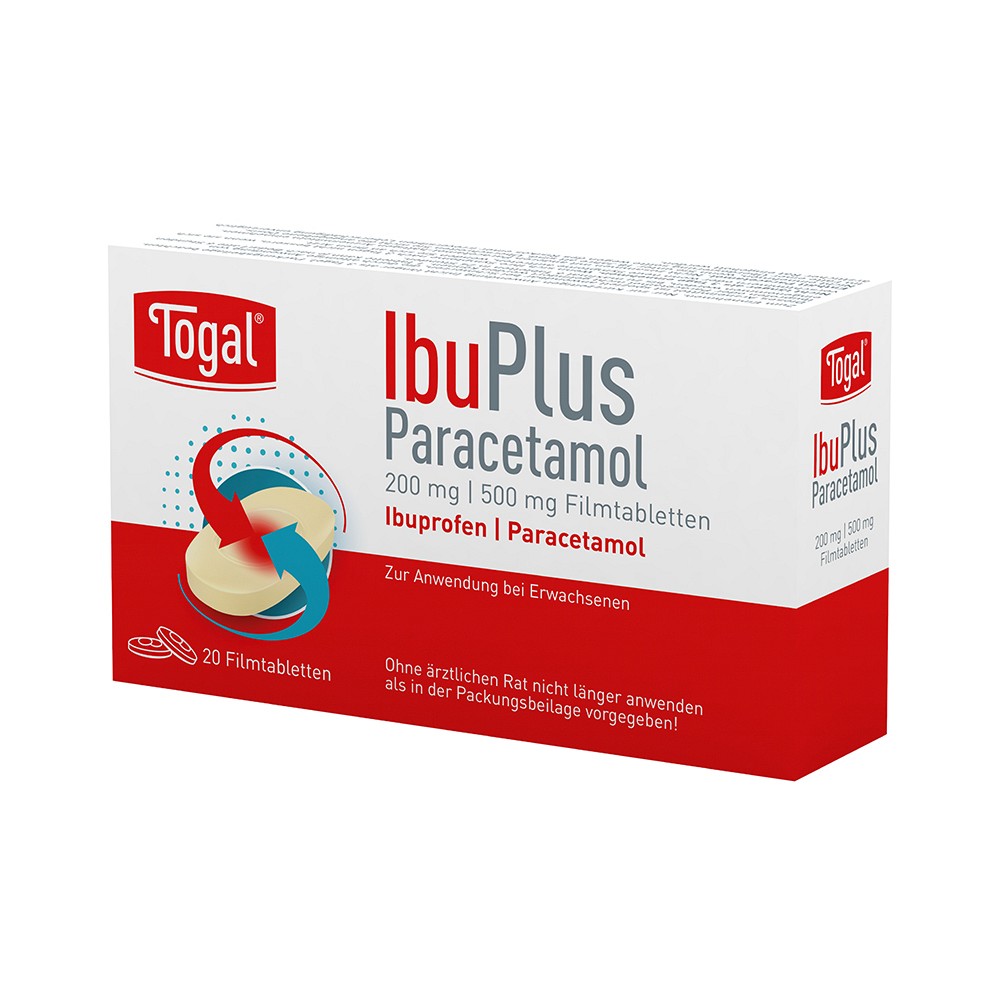 TOGAL IbuPlus Paracetamol 200 mg/500 mg Filmtabl. - 20St - Gelenk-, Kreuz- & Rückenschmerzen, Sportverletzungen