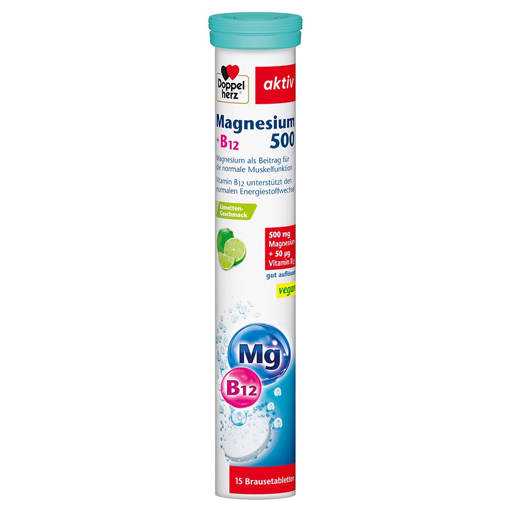 DOPPELHERZ Magnesium 500+B12 Brausetabletten - 15St