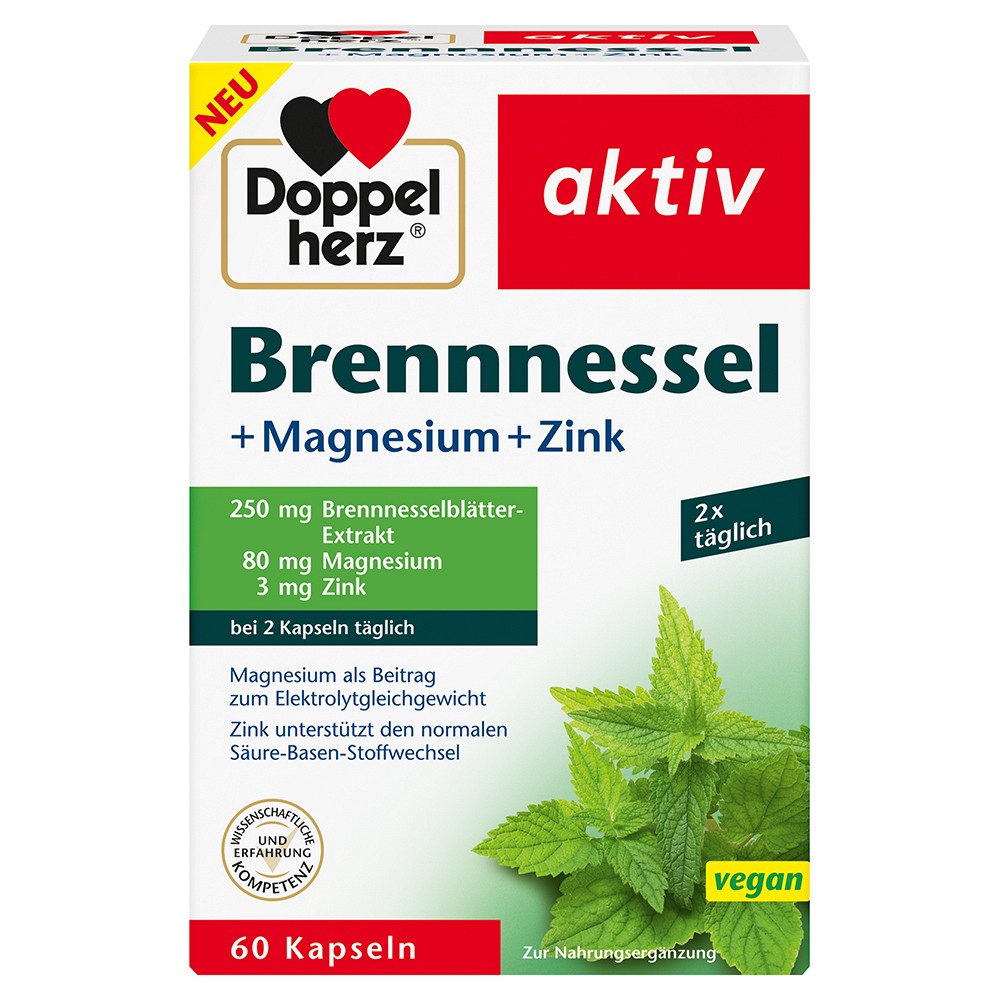 DOPPELHERZ Brennnessel+Magnesium+Zink Kapseln - 60St