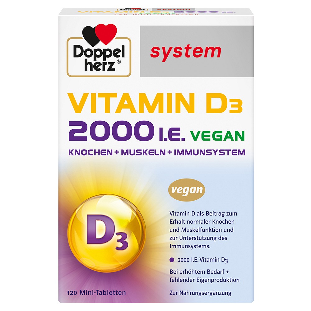 DOPPELHERZ Vitamin D3 2000 I.E. vegan system Tabl. - 120St