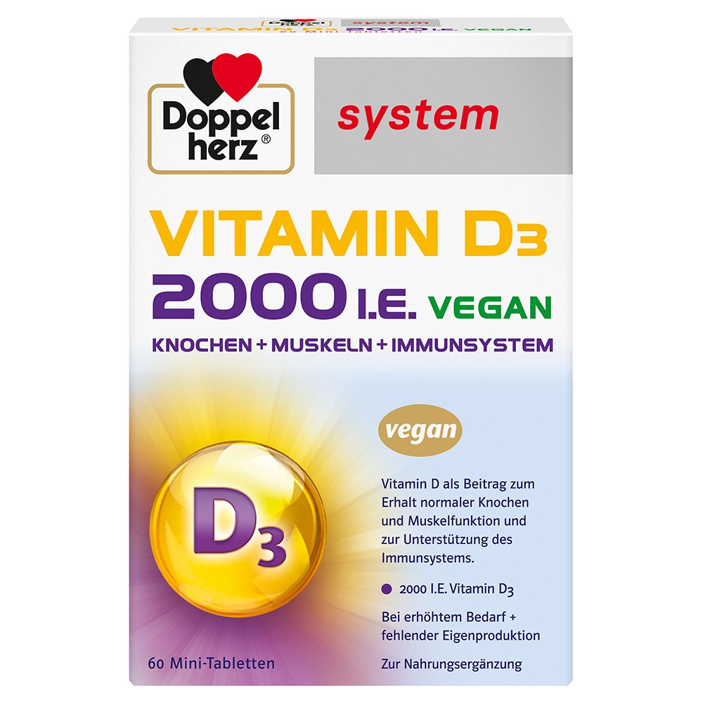 DOPPELHERZ Vitamin D3 2000 I.E. vegan system Tabl. - 60St