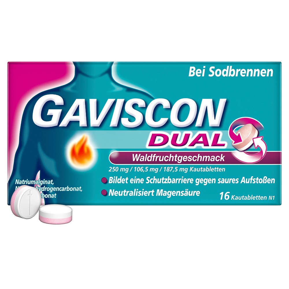 GAVISCON DUAL Waldfrucht 250mg/106,5mg/187,5mg KTA - 16St