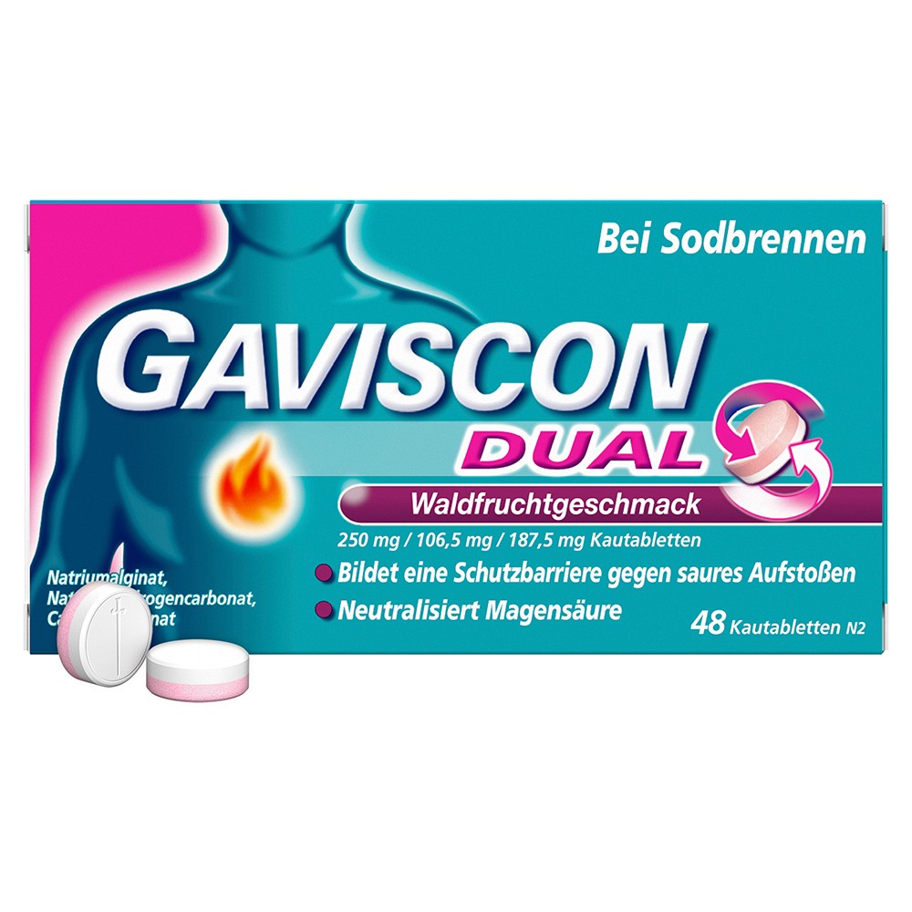 GAVISCON DUAL Waldfrucht 250mg/106,5mg/187,5mg KTA - 48St