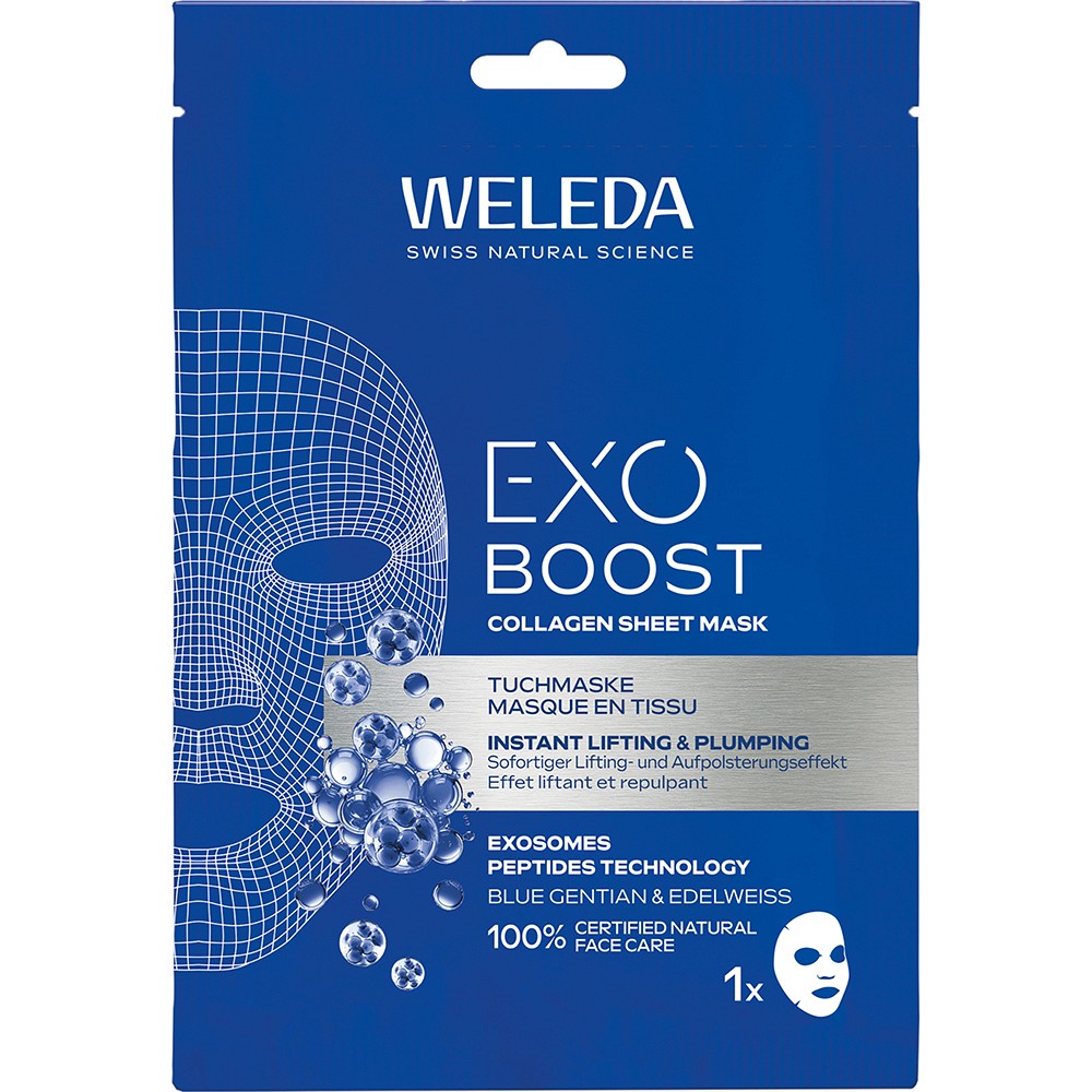 WELEDA Exo Boost Collagen Tuchmaske blauer Enzian