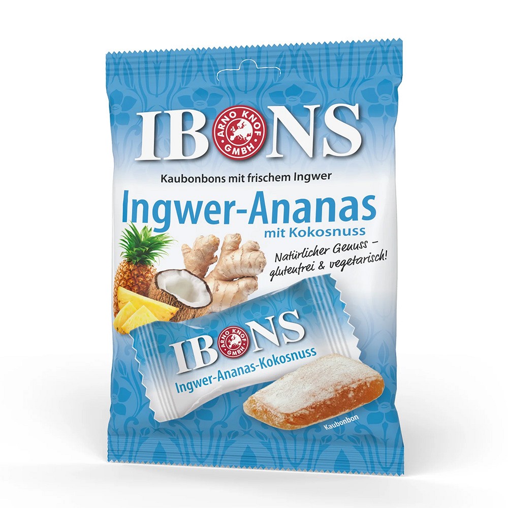 IBONS Ingwer Ananas mit Kokosnuss Kaubonbons - 92g