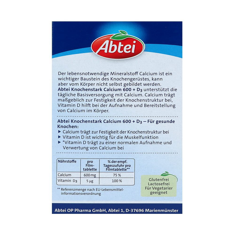 ABTEI Knochenstark Calcium 600+D3 Tabletten TF