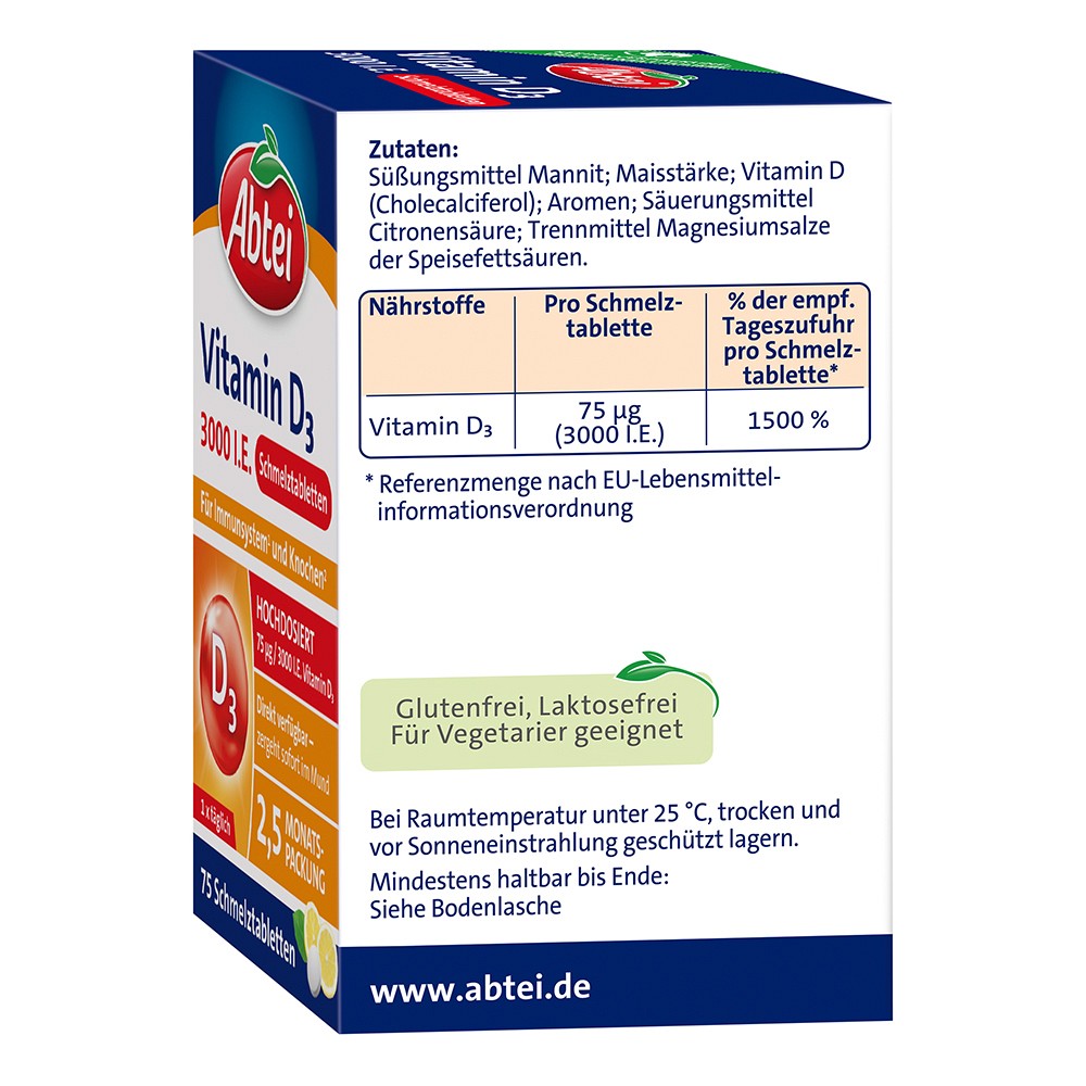 ABTEI Vitamin D3 3000 I.E. Schmelztabletten