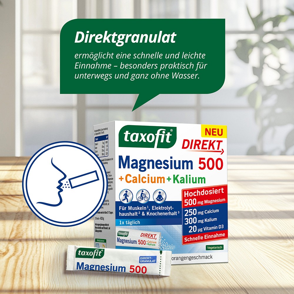 TAXOFIT Magnesium 500+Calcium+Kalium Direkt Gran. TAXOFIT Magnesium 500+Calcium+Kalium Direkt Gran.