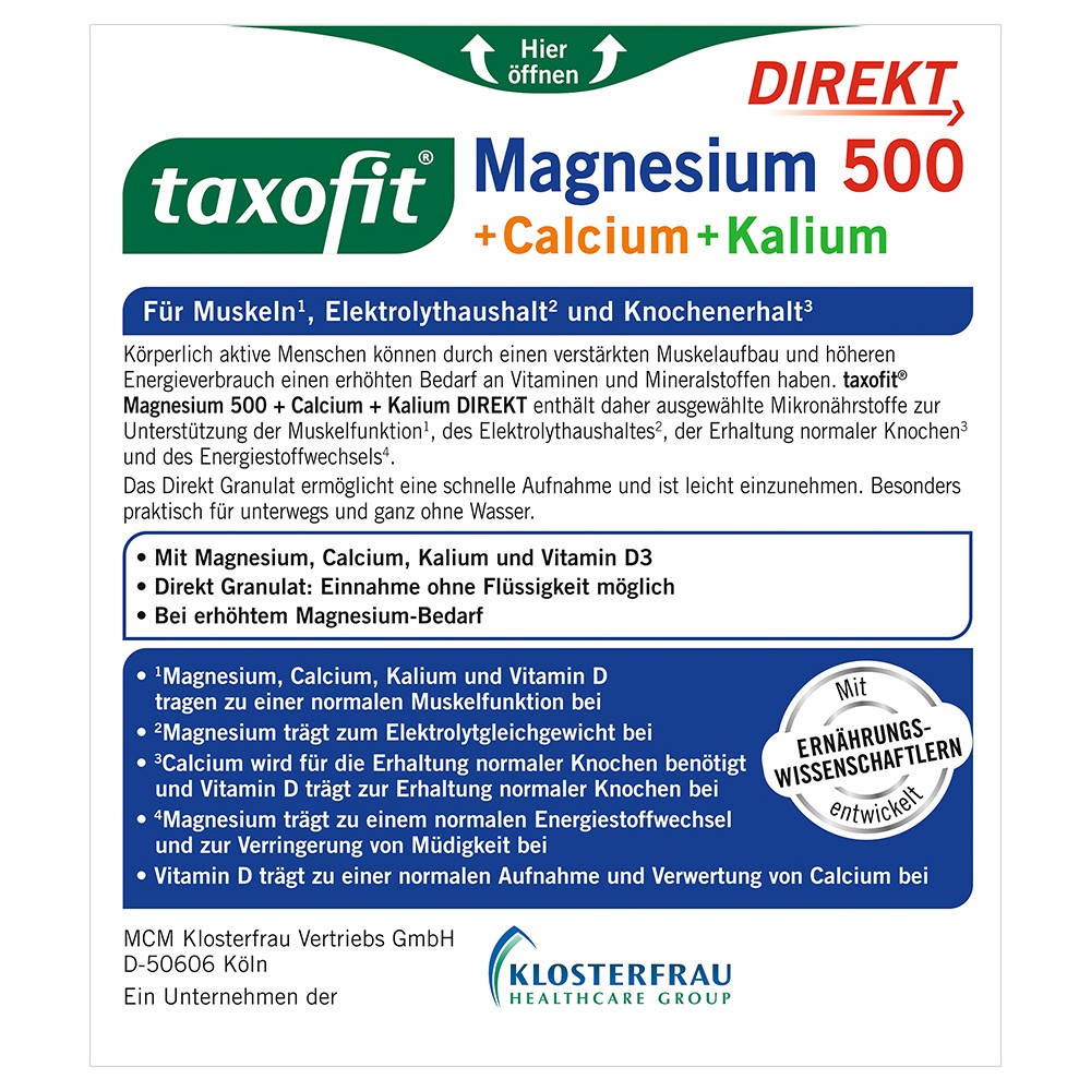 TAXOFIT Magnesium 500+Calcium+Kalium Direkt Gran. TAXOFIT Magnesium 500+Calcium+Kalium Direkt Gran.