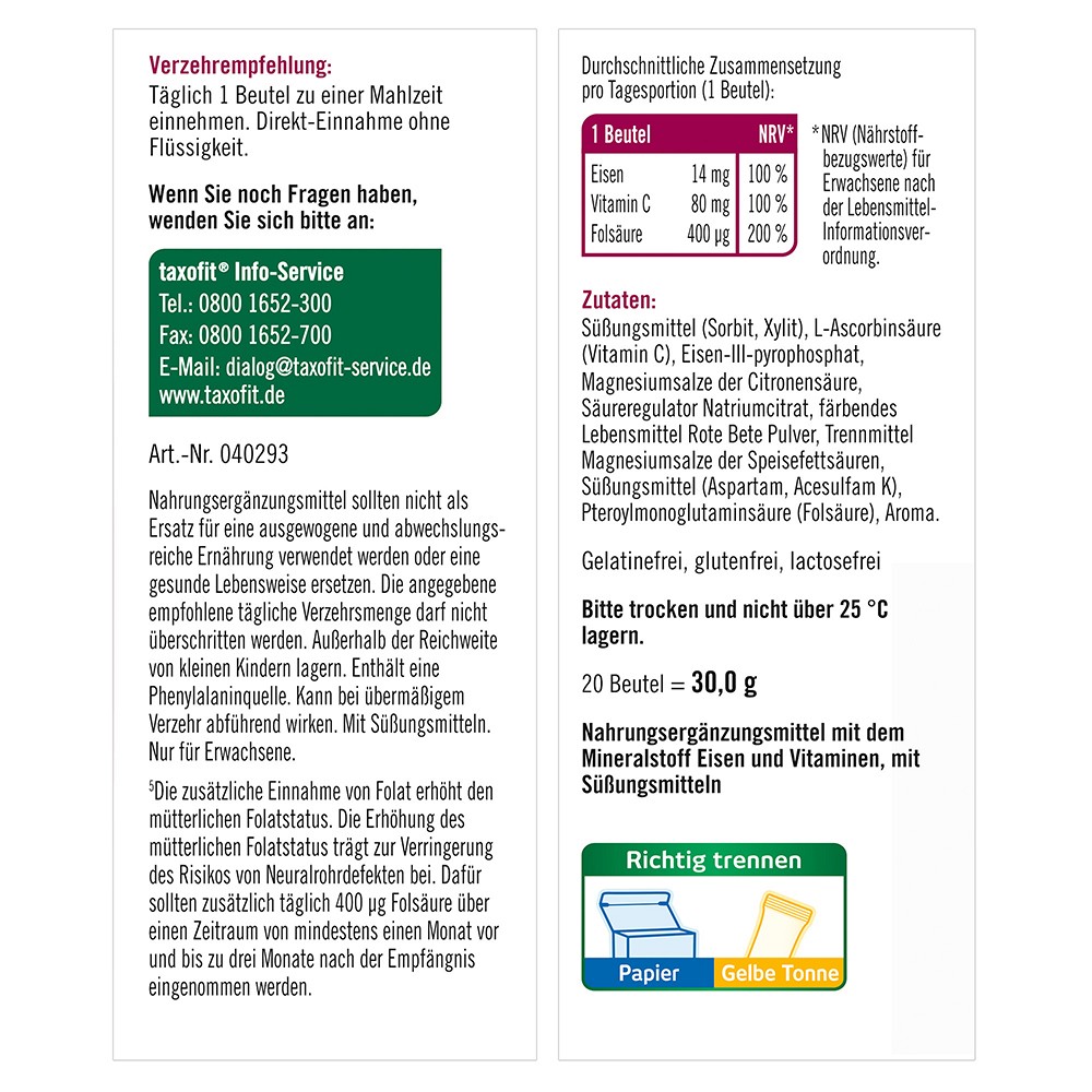 TAXOFIT Eisen+Vitamin C Direkt Granulat