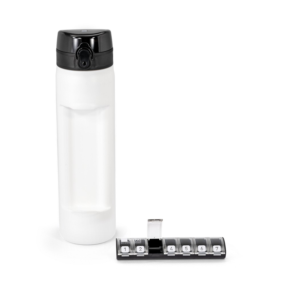 WEPA 2in1 Trinkflasche mit 1x7 Dosierer weiß