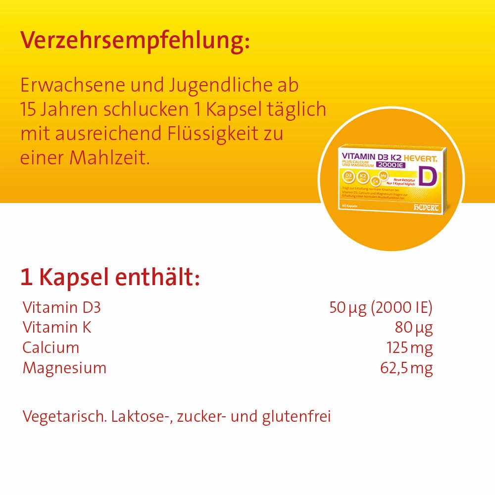 VITAMIN D3 K2 Hevert+Calcium u.Magnes.2000 IE Kps.