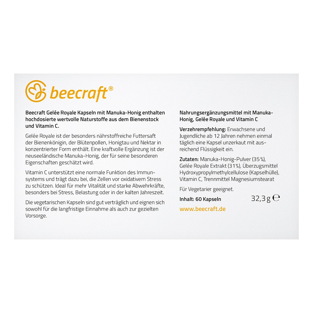 BEECRAFT Gelee Royale Kapseln mit Manuka-Honig