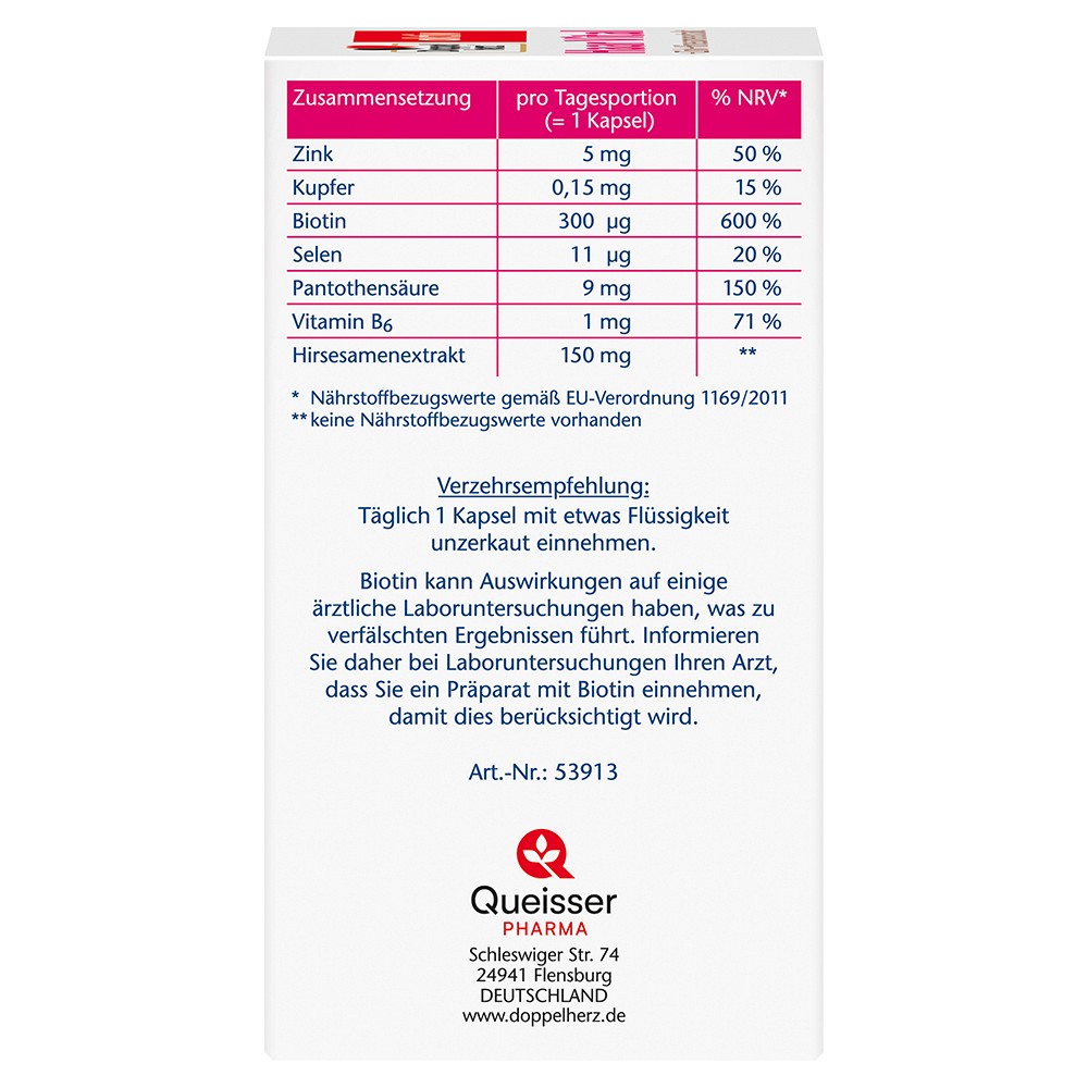 DOPPELHERZ Haar Vital+Zink+Hirse Kapseln