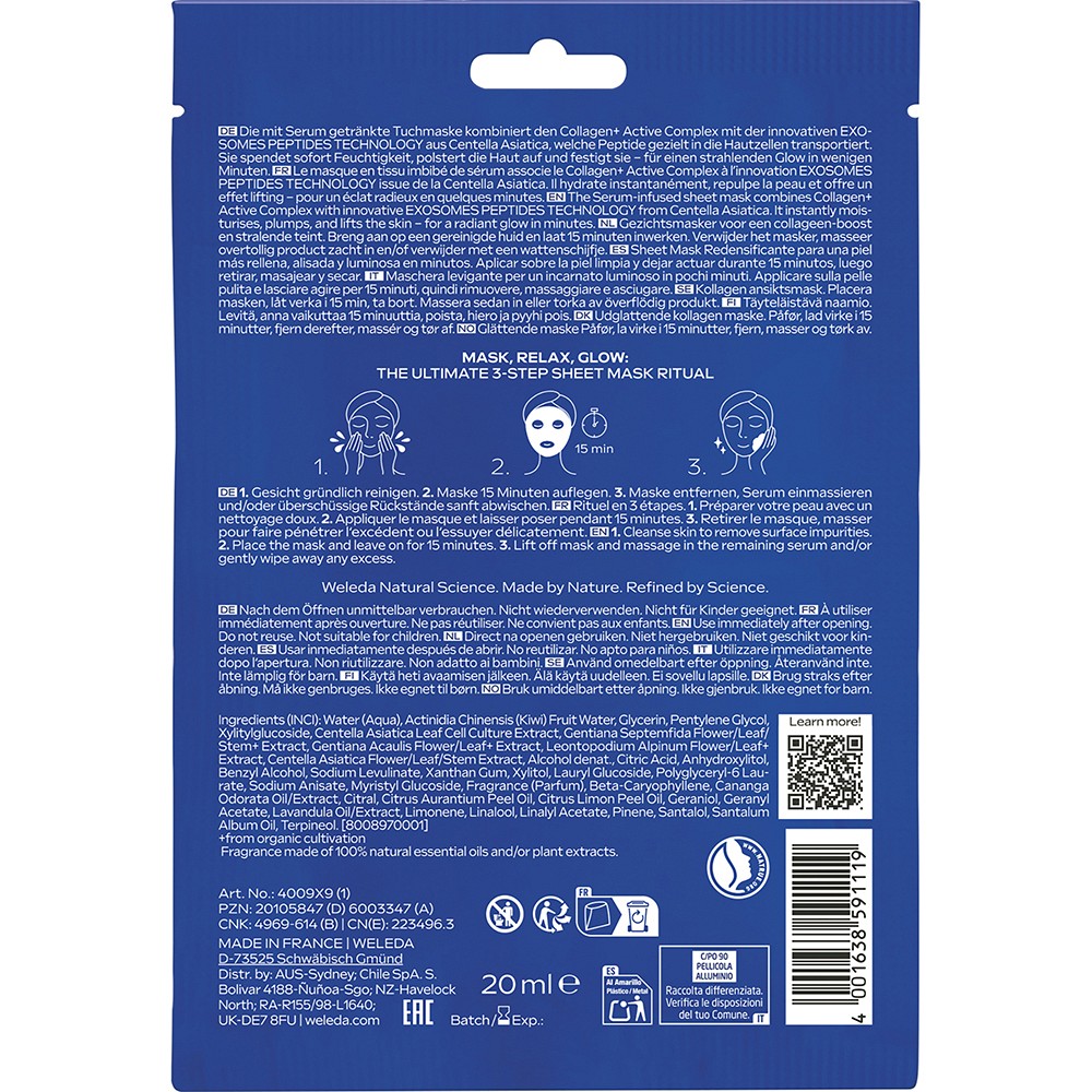 WELEDA Exo Boost Collagen Tuchmaske blauer Enzian