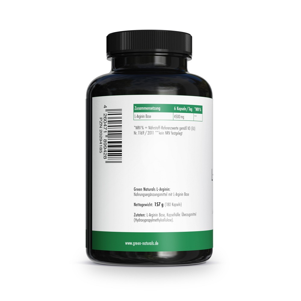 GREEN NATURALS L-Arginin Base 4500 mg vegan Kaps.
